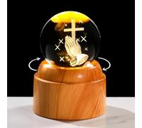 Arikyrist 6cm 3D K9 Crystal Praying Hand Figurine Ball with LED Rotatable Base Religious Gifts for Women Men Cross Christian Collectible Paperweight