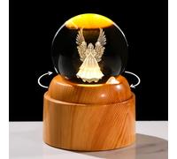 Arikyrist 6cm K9 Crystal 3D Guardian Angel Figurine Ball LED Rotatable Base Praying Angel Gifts for Women Men Memorial Ornament Presents for Friend Birthday Christmas