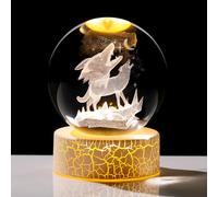 Arikyrist 80mm Crystal Ball 3D Wolf and Moon Figurine Gifts for Women Men Wolf Globe with LED Warm Light Home Ornament Collectible Paperweight