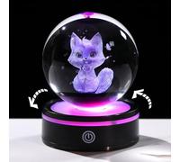 Arikyrist 8cm/3.15in. 3D Cat Crystal Ball Figurine Gifts for Women Wife with Rotatable Light Base, Glass Kitty Sphere Collectible Keepsakes for Cat Lovers Paperweight Home Ornaments