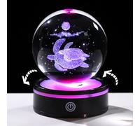 Arikyrist 8cm/3.15in. 3D Turtle and Moon Crystal Ball Gifts for Women Men with Rotatable Light Base, Glass Globe Engraved Turtle Figurine Paperweight Home Office Ornaments for Birthday Christmas