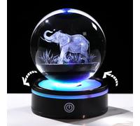 Arikyrist 8cm/3.15in. Crystal 3D Elephant Figurine Ball for Women Men, Laser Elephant Globe with Rotatable Light Base Collectible Animal Keepsakes for Elephants Lovers on Birthday Home Ornaments