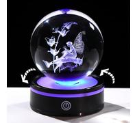 Arikyrist 8cm/3.15in. Crystal 3D Fairy Witchcraft Ball Gifts for Women Daughter, Collectible Witchy Sphere Tinkerbell Figurine Presents with Rotatable Light Base for Fairy Lovers on Birthday Ornaments