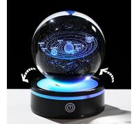 Arikyrist 8cm/3.15in. Crystal 3D Solar System Ball with Rotatable Light Base Astronomy Gifts for Men Kids, Glass Sun System Planet Model Globe for Son Universe Science Ornaments Celestial Decor