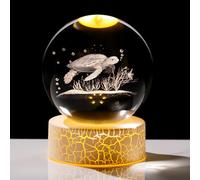 Arikyrist 8cm 3D Sea Turtle Crystal Ball Tortoise Carved Collectible Paperweight with LED Warm Light Stand Turtle Animal Gifts for Women Friends for Home Ornament Birthday Christmas