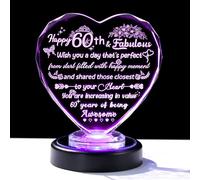 Arikyrist Crystal 60th Happy Birthday Gifts for Women Heart Keepsake for Mum Grandma Friends 60 Years Old with Colorful Light Base Speical 60th Birthday Ornament Presents for Female