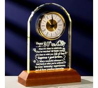 Arikyrist Crystal Happy 80th Birthday Clock Gifts for Women 80 Years Old Unique Birthday Presents for Her with Wooden Warm Light Base Special Keepsake Birthday Ornament Quartz Clock for Men