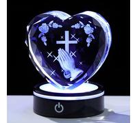 Arikyrist Crystal Heart Engrave 3D Praying Hands Keepsake with LED Base Christian Gifts for Women Men - Glass Religious Gift Idea for Room Collectible Ornaments Home Decor