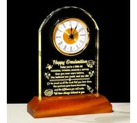 Arikyrist Graduation Gifts for Him Her Crystal Clock Class of 2025 with Wooden Light Base Inspirational Glass Plaque Presents for Women Men High College University School Masters PHD Degree