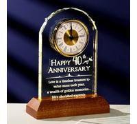 Arikyrist Happy 40th Anniversary Wedding Quartz Clock Crystal Keepsake Gifts, 40 Years of Marriage Glass Plaque with LED Light Stand Wedding Presents Home Ornament