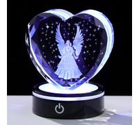 Arikyrist K9 Crystal 3D Guardian Angel Figurines Heart Ornaments with LED Light Base, Glass Praying Angel Memorial Gifts for Friends Women Collectible Centerpieces Home Decor