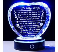 Arikyrist Wife Gifts with Colorful LED Base, Anniversary Birthday Gift Ideas for Wife, Romantic to My Wife Heart Crystal Gifts for Wife from Husband on Valentine's Day Christmas Mother's Day, Clear