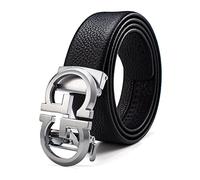 ARIMIA Fashion Diamond Mens Real Leather Ratchet Belt Black Adjustable Length Full Grain Soft Genuine Cowhide Strap Wide, Silver Black G1, Adjustable from 26" to 46" Waist