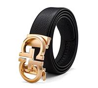 ARIMIA Fashion Diamond Mens Real Leather Ratchet Belt Black Adjustable Length Full Grain Soft Genuine Cowhide Strap Wide, Gold Black G1, Adjustable from 26" to 46" Waist