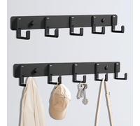 Arimsoa 2 Packs Coat Rack Wall Mounted Black Coat Hanger with 5 Hooks Heavy Duty Wall Coat Hooks Load Capacity 33 Lbs Hanger Rust-Free Clothes Hook with Screws for Coat and Towel.