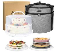 Arineng 12 Inch Cake Carrier with Lid & Handle BPA-Free Cake Transport Container, Includes Insulated Bag, Cupcake & Pie Holders for Secure Dessert Delivery (Fits 7" Tall Cakes) (Grey)