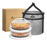 Arineng 2 Pack Pie Containers with Lids and Handles, Insulated Bags and Non-Slip Heating Pads, Holds 3 Container, Thanksgiving Gifts (Grey)