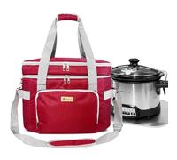 Arineng Double Layer Slow Cooker Carrier for 5-8 Quart Crock Pots - Insulated Travel Carrier with Fixators, Base Pad, and Shoulder Strap - Suitable for Small and Large Slow Cookers (Rose red)