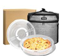 Arineng Plastic Pie Carrier Pack of 2 and insulated bag,pie carrier with lid and handle,pie carriers for transport,Holds 3 pies/Thanksgiving Day (Grey, 2 Pie carriers + Insulated bag)