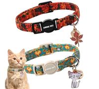 ARING PET 2 Pack Cat Collars, Breakaway Cotton Fall Halloween Kitten Collar with Bells for Girl Boy Cats Pumpkin & Autumn Leaf