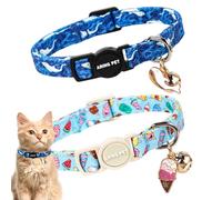 ARING PET 2 Pack Cat Collars with Bell, Cute Soft Cotton Kitten Kitty Breakaway Summer Cat Collars for Boy Girl Cats-Blue Ice Pop & Whale