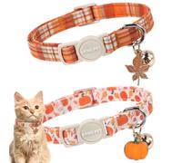 ARING PET 2 Pack Fall Cat Collar Breakaway with Bells-Pumpkin Orange Grid