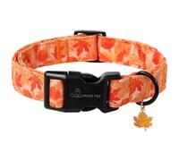 ARING PET Autumn Orange Dog Collar, Autumn Maple Leaf Dog Collar with Quick Release Plastic Buckle, Comfortable Cotton Collar for Boys and Girls Dogs