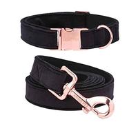 ARING PET Black Dog Collar and Lead, Velvet Collar and Leash Set, Comfortable Collar and Lead with Adjustable Metal Buckle for Boys&Girls Dogs, Small