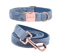 ARING PET Blue Dog Collar and Lead, Velvet Collar and Leash Set, Comfortable Collar and Lead with Adjustable Metal Buckle for Boys&Girls Dogs, X-Large
