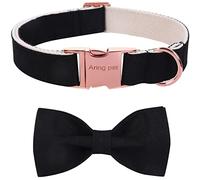 ARING PET Bowtie Dog Collar, Cotton Black Dog Collar with Bow, Adjustable Wedding Dog Collars Gift with Metal Buckle for Small Medium Large Boy and Girl Dogs