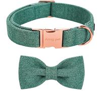 ARING PET Bowtie Dog Collar, Cotton Green Dog Collar with Bow, Comfortable Dog Collars Gifts with Metal Buckle for Small Medium Large Boy and Girl Dogs