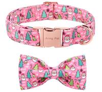 ARING PET Christmas Bowtie Dog Collar, Winter Pink Dog Collar with Bow, Cute Santa Claus Bowtie Collars with Metal Buckle for Boys&Girls Dogs, Large