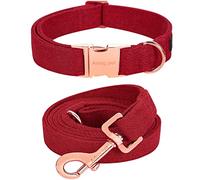 ARING PET Christmas Dog Collar, Cotton Red Dog Collar and Leash Set, Adjustable Dog Collars and Leash with Metal Buckle for Small Medium Large Boy and Girl Dogs