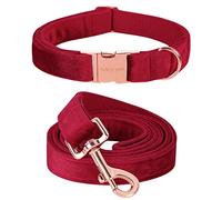 ARING PET Christmas Red Dog Collar and Lead, Velvet Collar and Leash Set, Comfortable Collar and Lead with Adjustable Metal Buckle for Boys&Girls Dogs, Large
