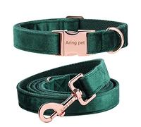 ARING PET Dog Collar and Lead Set, Green Velvet Dog Collar and Leash with Metal Buckle, Comfortable and Adjustable Pet Collar Set for Boys&Girls Dogs, Small
