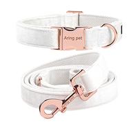 ARING PET Dog Collar and Leash Set, Comfortable Cotton Adjustable Doggy Collar with Metal Buckle and Lead for Puppy Small Medium Large Giant Boy Girl Dogs-Velvet White XL