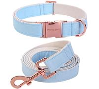 ARING PET Dog Collar and Leash Set, Cotton Blue Dog Collar with Leash, Adjustable Spring Dog Leash and Collars with Metal Buckle for Small Medium Large Boy and Girl Dogs