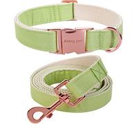 ARING PET Dog Collar and Leash Set, Cotton Green Dog Collar with Leash, Adjustable Spring Dog Leash and Collars with Metal Buckle for Small Medium Large Boy and Girl Dogs