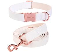 ARING PET Dog Collar and Leash Set, Cotton White Dog Collar with Leash, Adjustable Dog Leash and Collars with Metal Buckle for Small Medium Large Boy and Girl Dogs