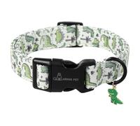 ARING PET Dog Collar, Dog Collar with Green Dinosaurs Printed, Cute Cotton Collar with Quick Release Plastic Buckle for Boys and Girls Dogs