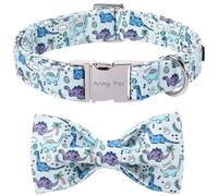 ARING PET Dog Collar with Bow, Cute Blue Dinosaur Bowtie Dog Collar, Adjustable and Comfortable Cotton Pet Collars for Boys and Girls Dogs, X-Small