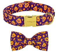 ARING PET Dog Collar with Bow Halloween Pumpkin Bow Tie Dog Collars, Adjustable Purple Dog Collar Bow Tie with Metal Buckle for Small Medium Large Dogs