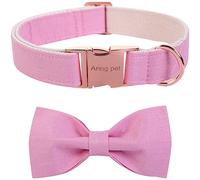 ARING PET Dog Collars, Cute Pink Dog Collar with Bow, Adjustable Cotton Wedding Bowtie Dog Collar with Metal Buckle for Small Medium Large Boy and Girl Dogs