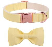 ARING PET Dog Collars, Cute Yellow Dog Collar with Bow, Adjustable Cotton Bowtie Dog Collar with Metal Buckle for Small Medium Large Boy and Girl Dogs