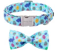 ARING PET Easter Dog Collar with Bowtie, Blue Rabbit Bowtie Dog Collar, Easter Eggs Pet Collars with Adjustable Metal Buckle for Boys&Girls Dogs, X-Small