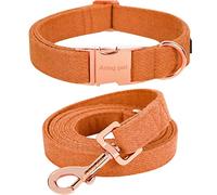 ARING PET Fall Dog Collar, Cotton Orange Dog Collar and Leash Set, Comfortable Dog Collar and Leash with Metal Buckle for Small Medium Large Boy and Girl Dogs