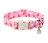 ARING PET Girl Dog Collar, Cute Summer Pink Daisy Wild Floral Pet Collars for Puppy Small Medium Large Female Girly Dogs, for Daily Outdoor Walking Training-S