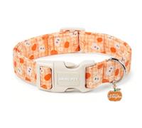 ARING PET Halloween Dog Collar, Cute Orange White Plaid Pumpkin Ghost Bow Pet Collars for Puppy Small Medium Large Girl Boy Dogs-L