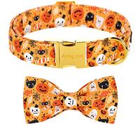 ARING PET Halloween Dog Collar, Soft Pumpkin&Ghost Dog Collar with Bow, Adjustable Pumpkin Bowtie Dog Collars with Metal Buckle for Boys and Girls Dogs, Large
