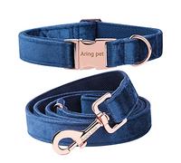 ARING PET M Velvet Dog Collar & Lead Set, Blue, Soft, Comfortable, Adjustable, Animal Collar for Small Medium Dogs